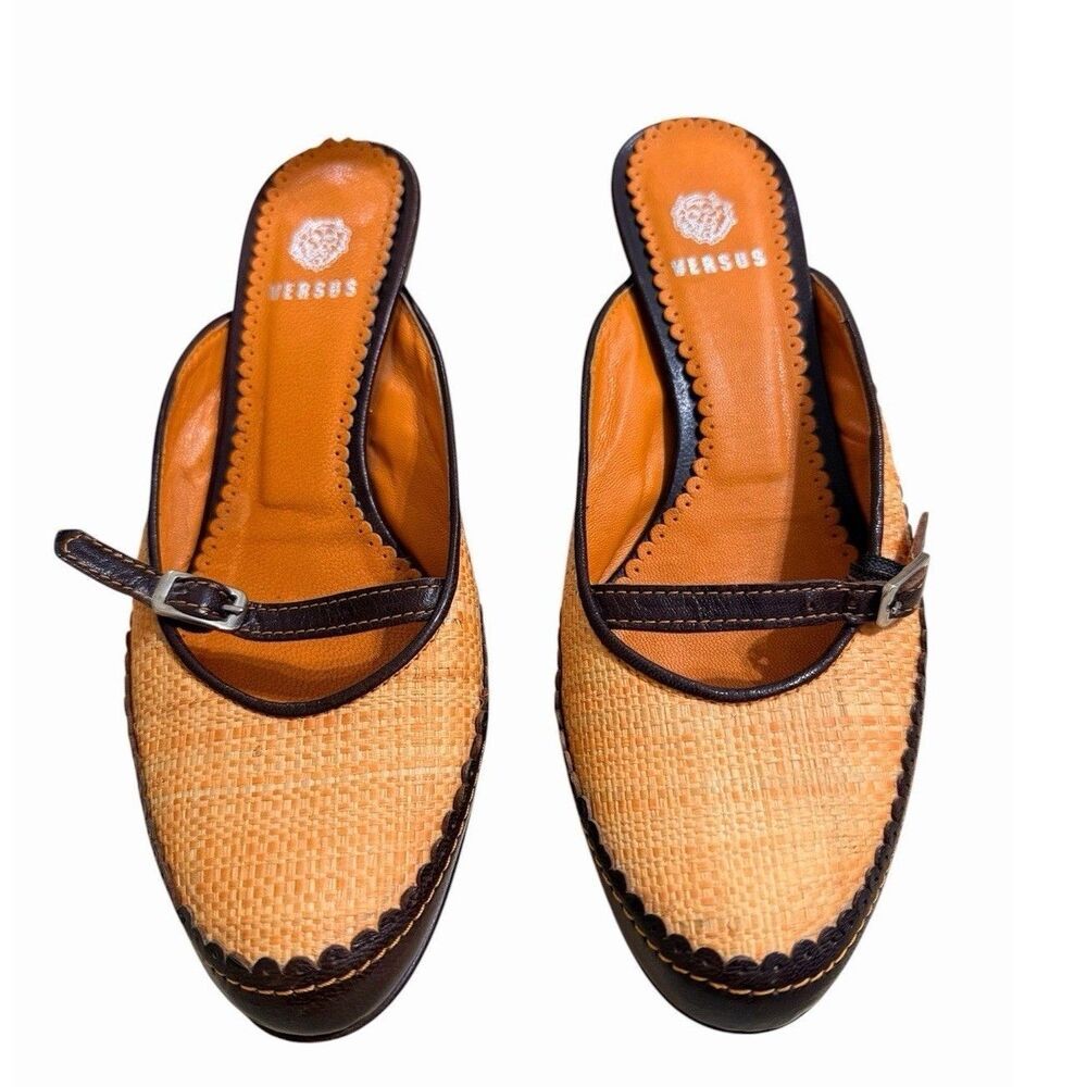 Vintage Versus Versace Raffia Slingback Kitten Heel Mules Italy Size EU 37 - Picture 2 of 9